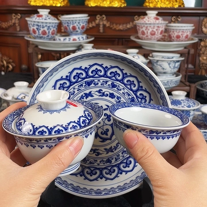 宝相花三件套茶具