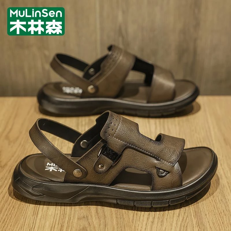 木林森皮凉鞋男士夏季休闲运动外穿软底防滑中年爸爸两用开车凉拖