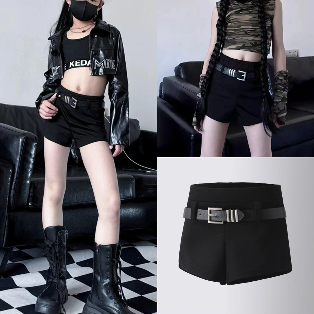 爵士舞高腰黑色短裤女童2024新款百搭弹力紧身打底热裤外穿休闲裤