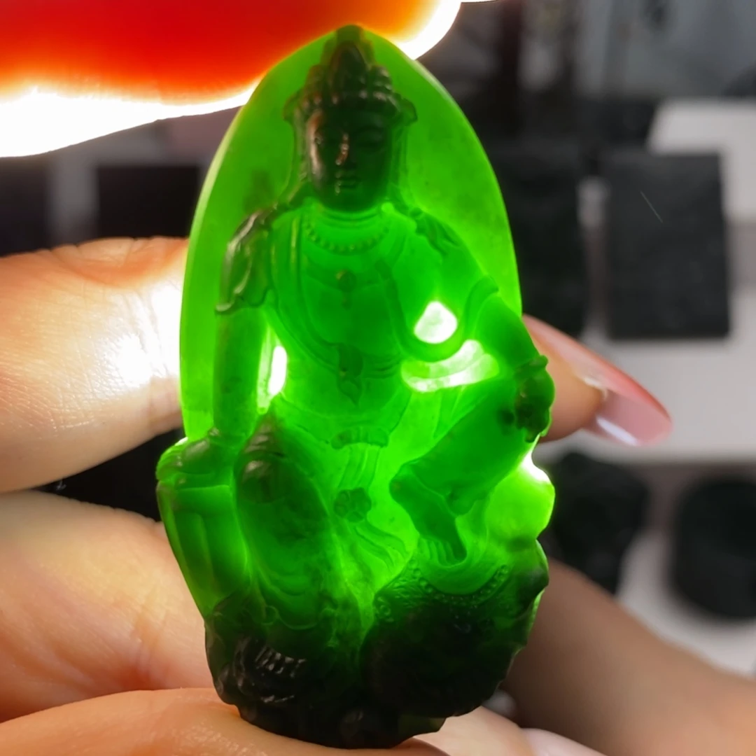 未镶嵌定制翡翠天然缅甸墨翠A货普贤