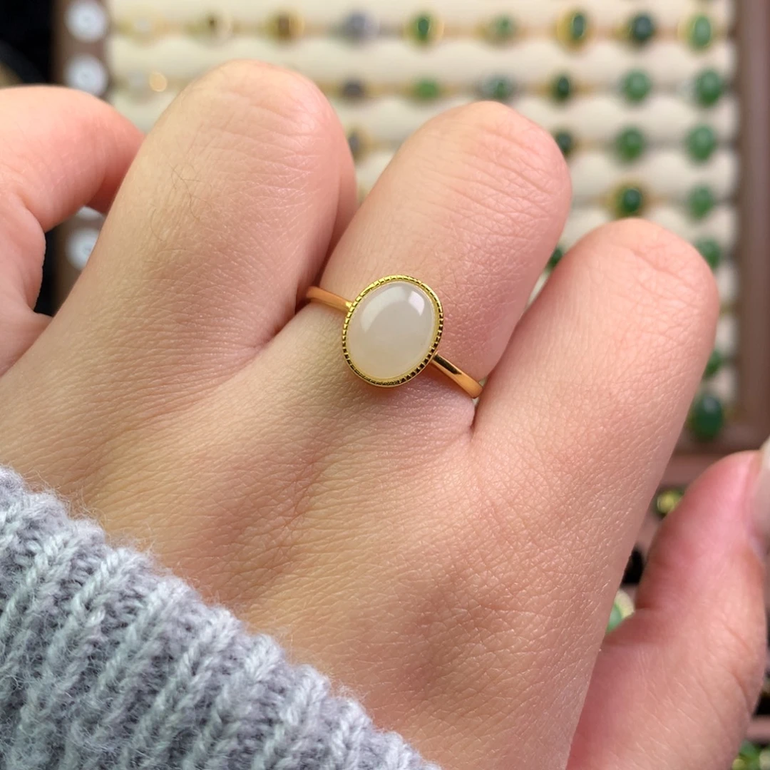 和田玉银S925镶嵌戒指