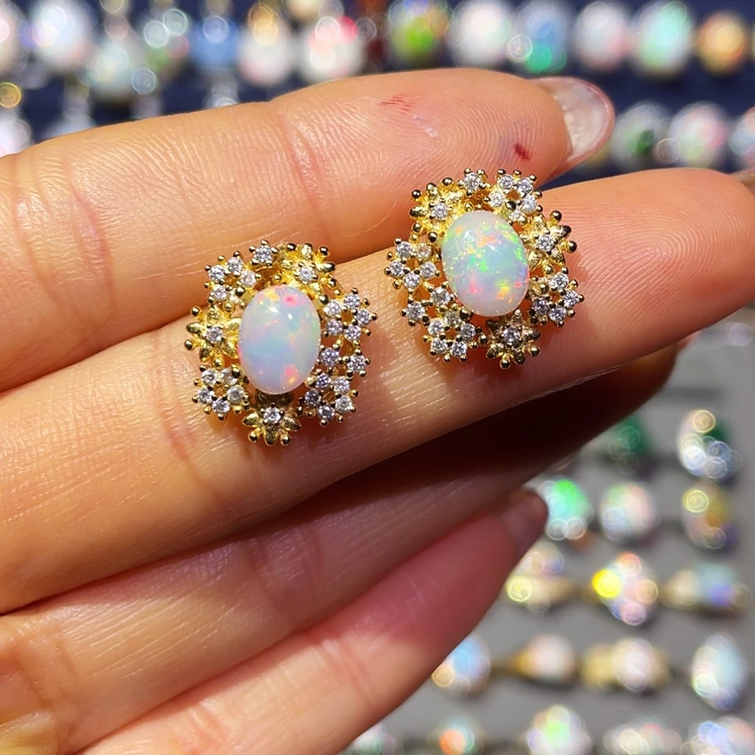 ****8欧泊银S925镶嵌耳饰