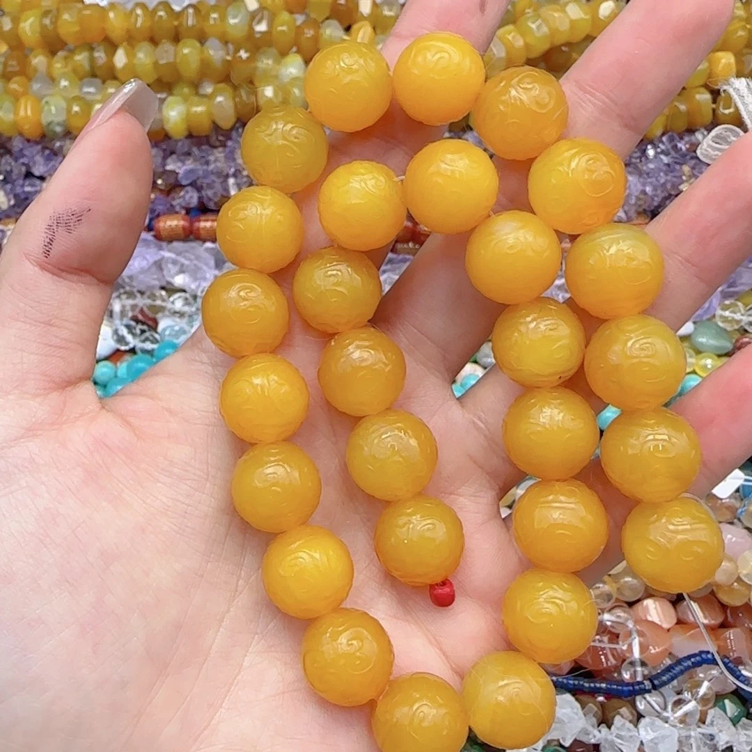 玛瑙/玉髓珠宝半成品未镶嵌黄玛瑙雕刻回纹一条卡14