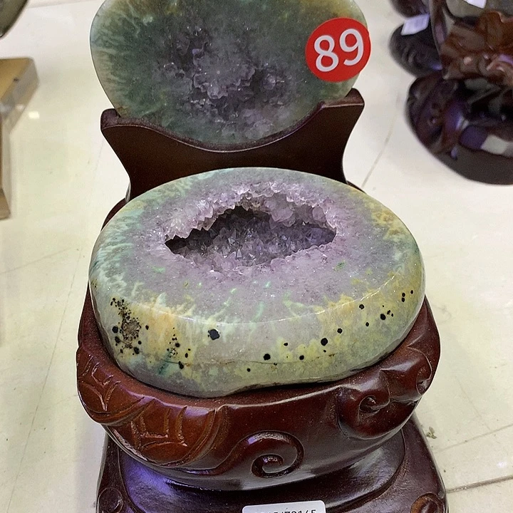 石材天然紫水晶聚宝盆摆件