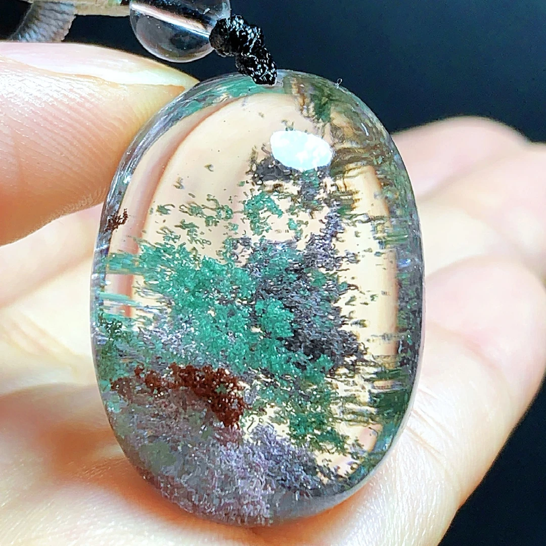 东海水晶天然蛋面绿幽灵水晶吊坠毛衣链通透绿幽灵纯天然100%真品