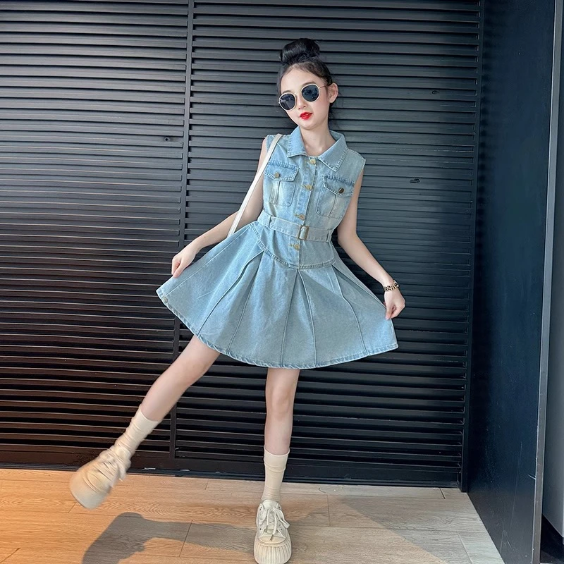 2025炸街女童裙子夏2025新款女大童夏季网红牛仔裙潮酷穿搭连衣裙