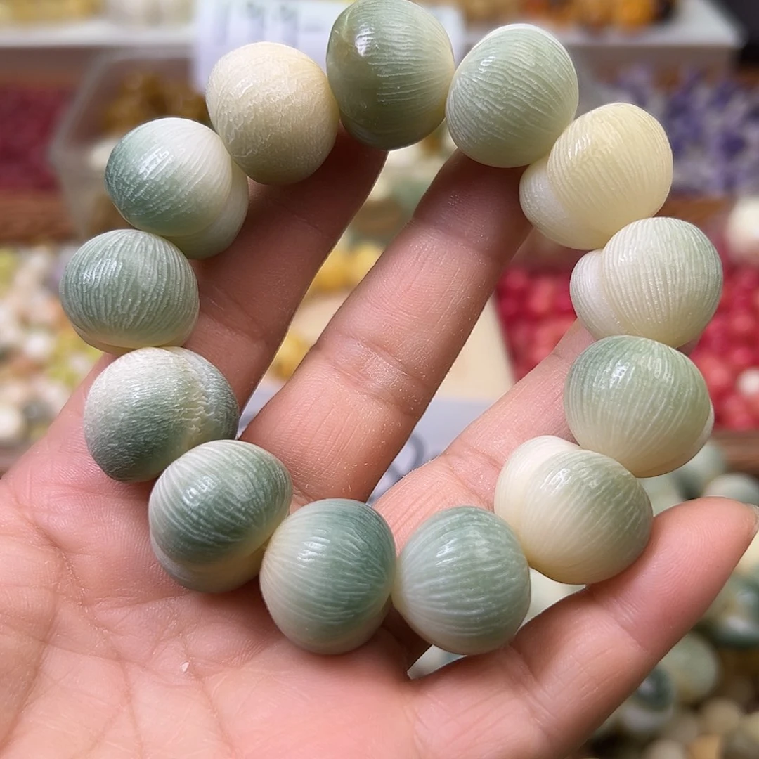 菩提根/象牙果手串微瑕卡20左右拉丝屁桃一条孔道有裂