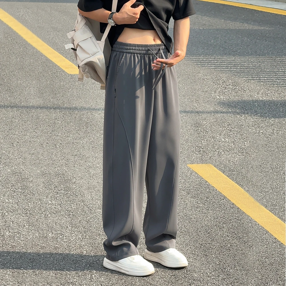 深灰色冰纱垂感冰丝休闲裤子男夏季凉感宽松直筒运动裤垂坠感男裤