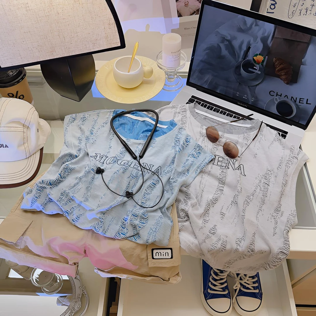 2025夏季新款乞丐风镂空背心儿童中大童背心韩版时尚T恤