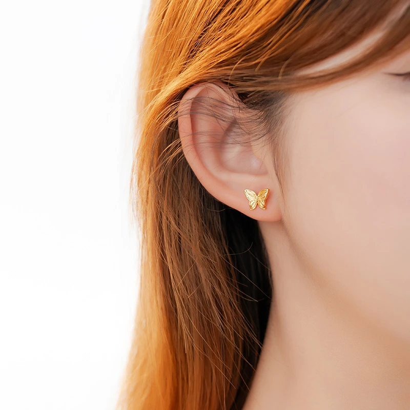 钛钢耳饰 浮雕蝴蝶耳钉 10584