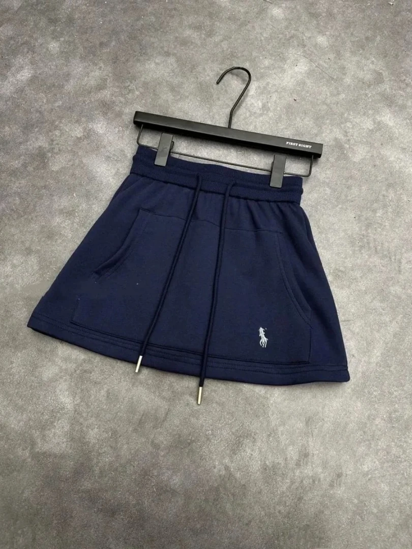 小马标刺绣半身裙女2025夏季新款时尚纯色A字短裙高腰抽绳包臀裙