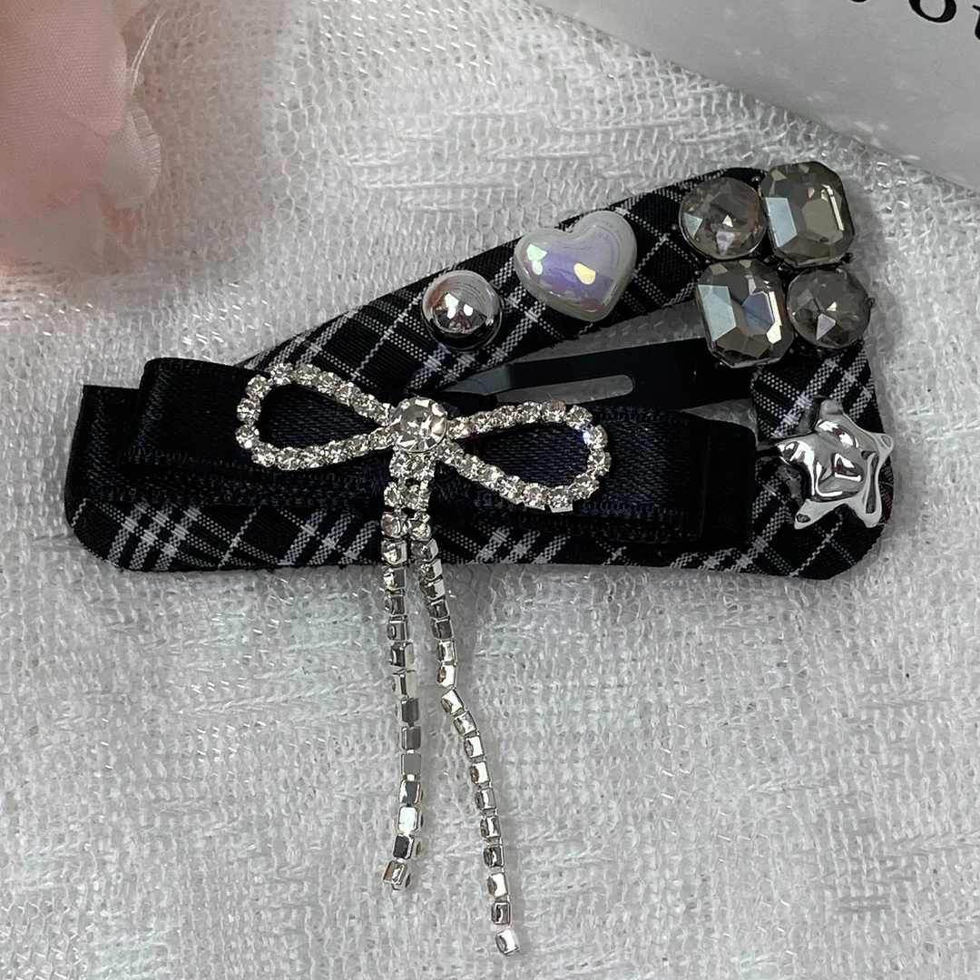 【A066】复古重工刘海夹流苏bb夹子轻奢网格高级感侧边夹碎发夹女