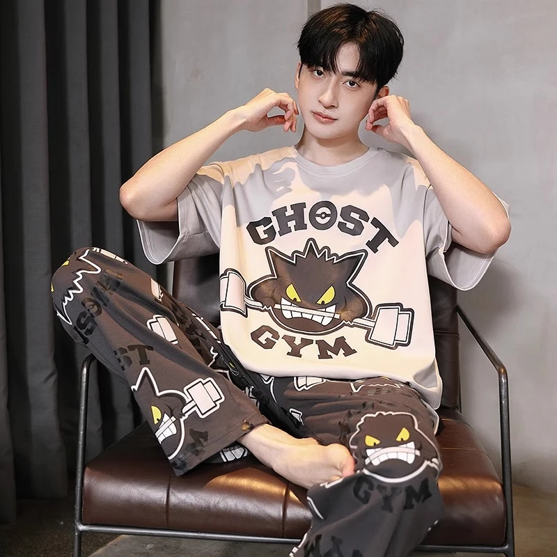 男士睡衣夏季短袖长裤2025新款青少年大码宽松夏天纯棉家居服外穿