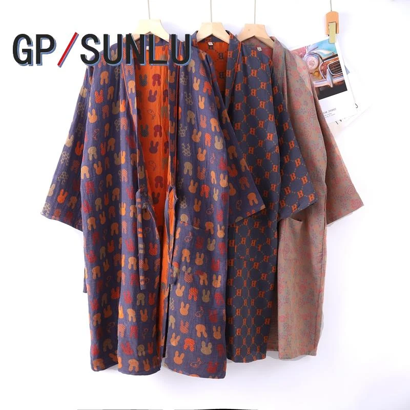 日本小众GP情侣棉质日式和服浴衣中长款和风睡袍男开衫甚平系带色