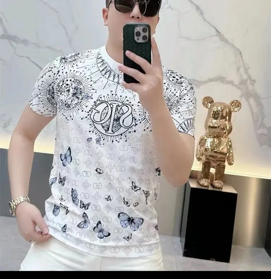 欧洲站新款男装夏季个性时尚印花T恤潮流帅气高品质百搭圆领短袖