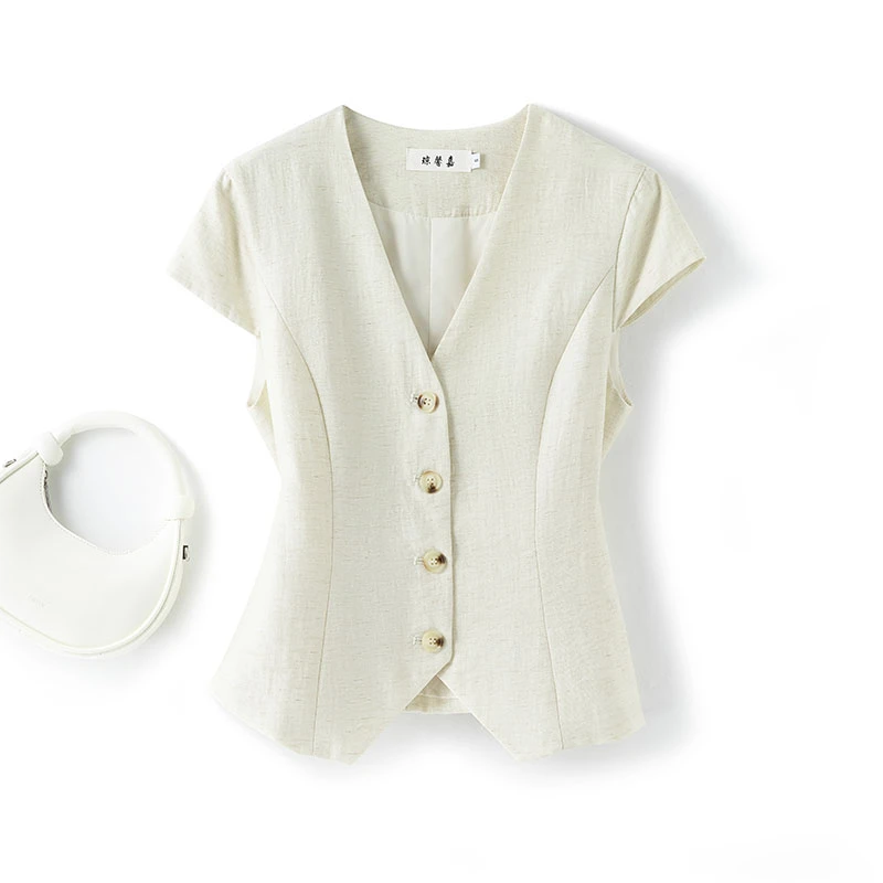 亚麻薄款外搭遮肉马甲女时髦洋气2025夏薄款无袖马夹坎肩收腰上衣