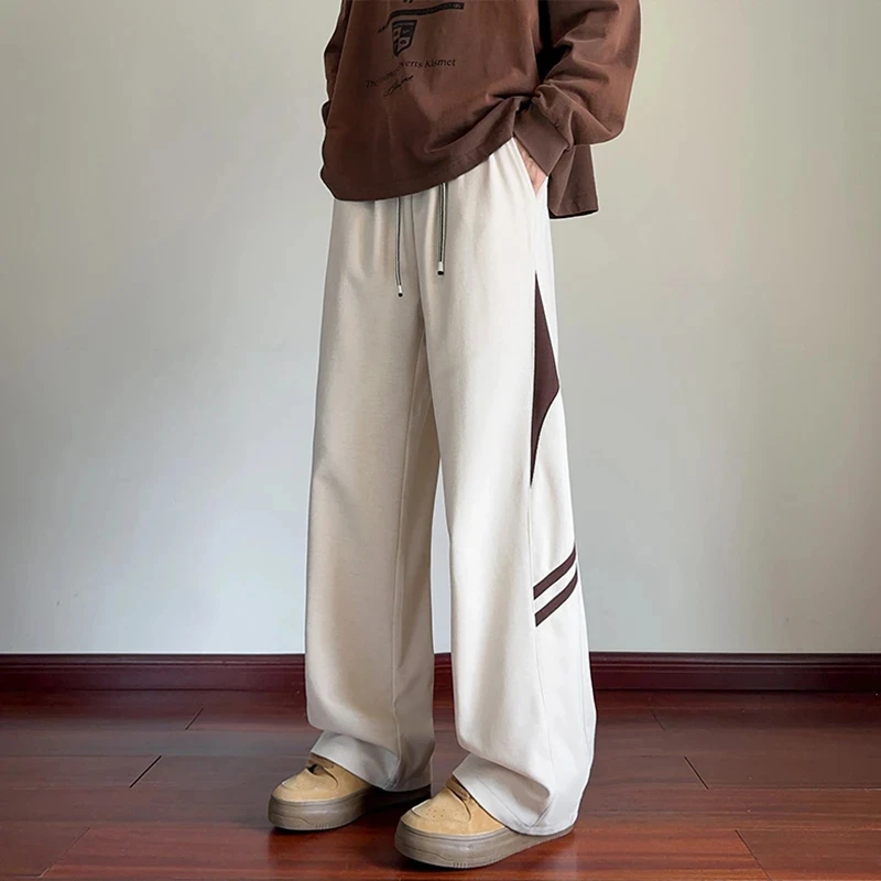仓石一树青少年痞帅时尚垂感休闲裤春秋新款拼接宽松潮流直筒卫裤
