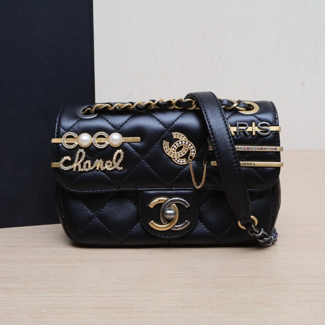 99新 Chanel/香奈儿 小花Jerry活动22C CF 口盖包 方胖子黑色