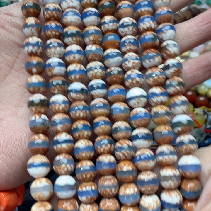 玛瑙/玉髓合金珠宝半成品一条10mm蓝一线