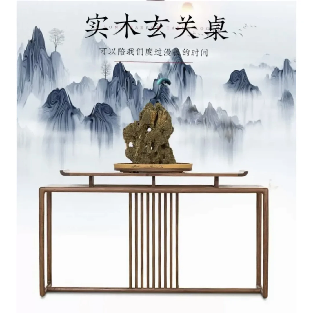 新中式玄关桌老榆木玄关柜全实木简约供桌条案禅意茶桌轻奢端景台