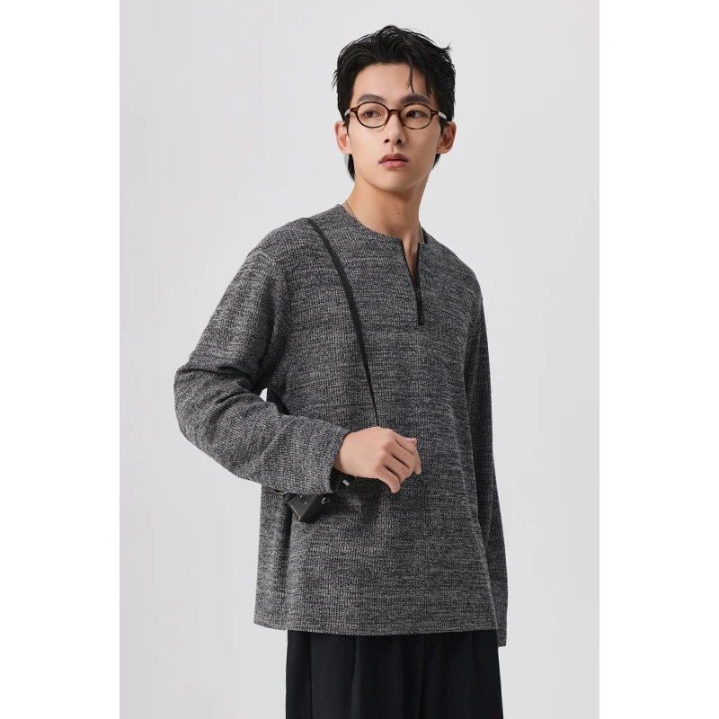 男士长袖运动针织T恤简约圆领时尚休闲宽松打底衫春秋户外tGNT19