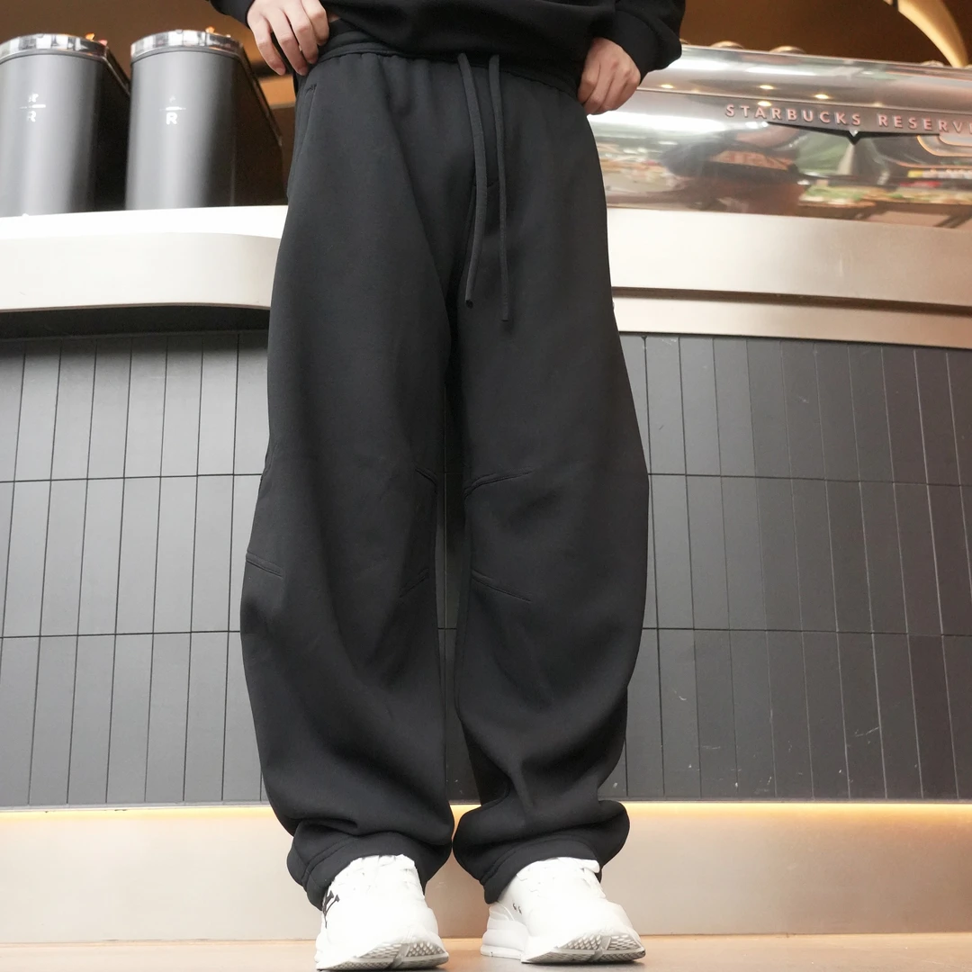 冬季新款奥粒绒男士加厚保暖重磅刺绣运动休闲宽松直筒阔腿拖地裤