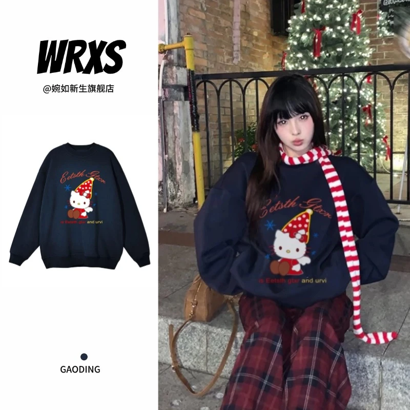 【婉如新生】新年圣诞加绒卫衣别致设计感卡通印花ins慵懒风情侣装