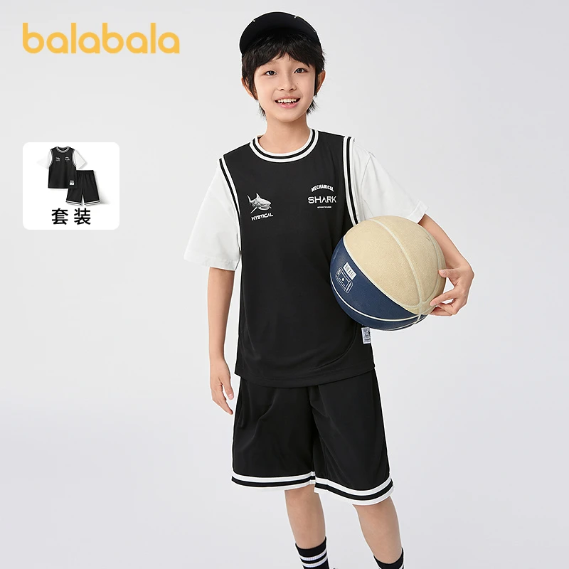 巴拉巴拉儿童短袖套装童装夏季男大童两件套舒适速干透气休闲运动