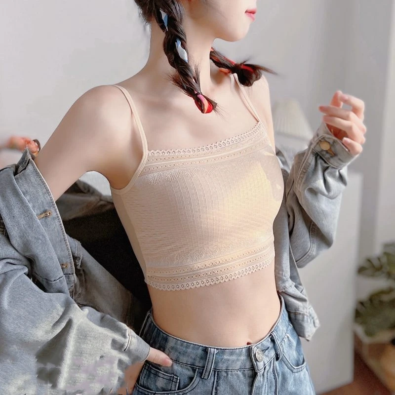 蕾丝短款吊带小背心内搭内衣少女打底防走光裹胸抹胸打底衫上衣夏