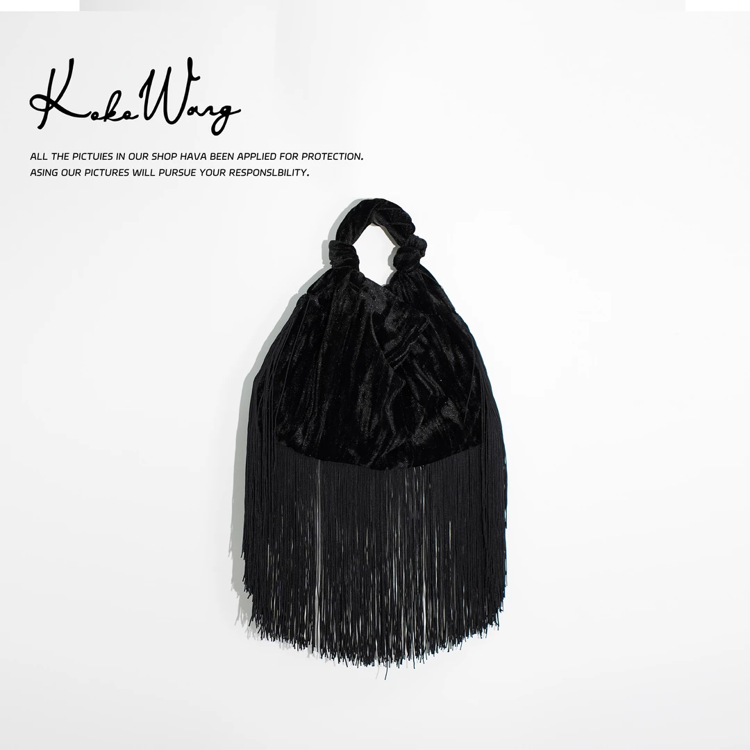 KOKOWANG复古小众设计感软面时尚流苏手拎包  485785B28S02