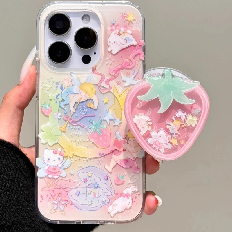 丘比特天使kitty适用苹果iphone16磁吸15支架14可爱13双层手机壳