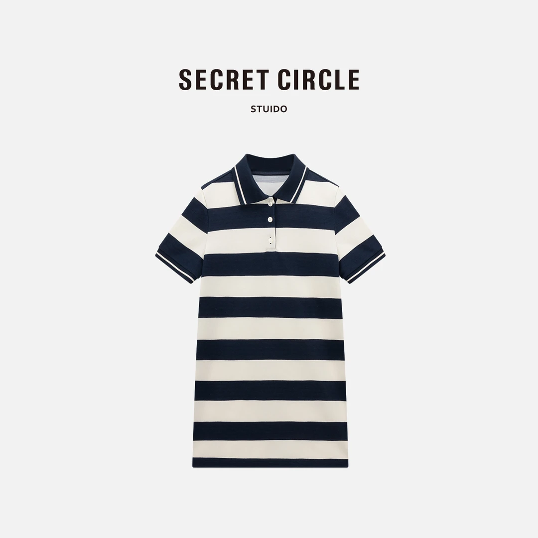 【2025新款】"蓝迪连体裙"高级感撞色条纹翻领A字裙 B1192