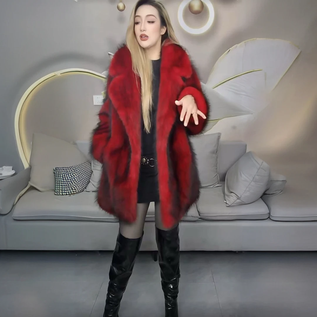 24006西服气质大毛双色加厚毛毛外套时尚百搭红色网红女款轻奢