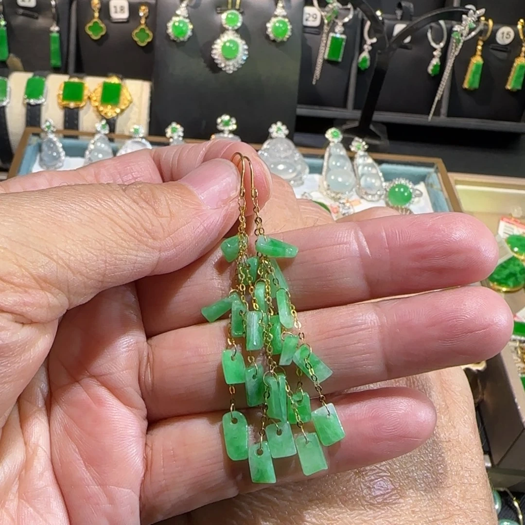 翡翠18K金镶嵌颈饰耳钩