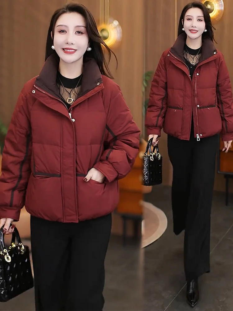 时尚短款棉服女2025冬季新款洋气宽松显瘦保暖立领棉袄外套潮