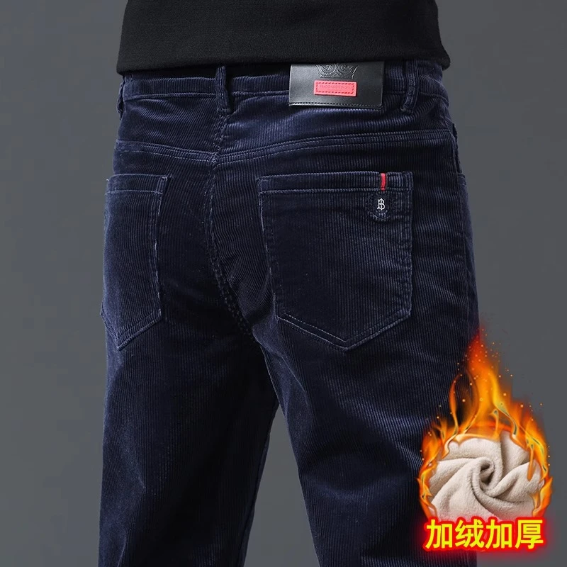 Leekody香港灯芯绒裤子男2025年加绒加厚修身青年商务保暖长裤子