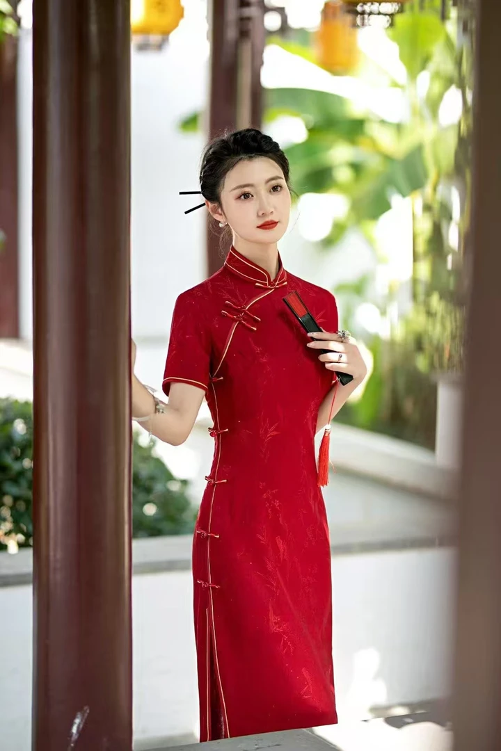 【富贵竹】2025中国风夏季气质时尚修身高端蕾丝苏州旗袍