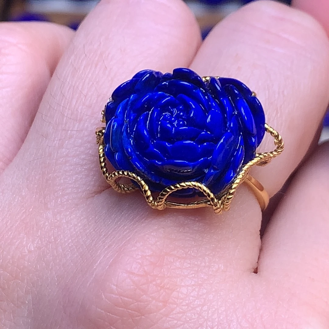 青金石银S925镶嵌戒指大