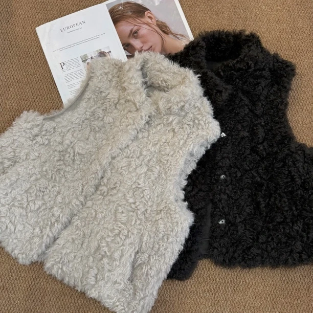 ［春春定制］新款韩版百搭修身显瘦时尚女皮毛一体叠穿马甲外套7210