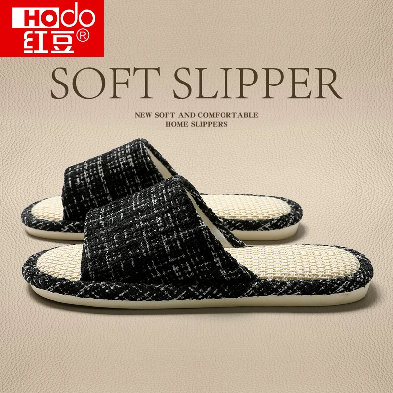 红豆亚麻拖鞋男士春秋室内家居吸汗静音防滑四季家用棉麻布拖鞋男