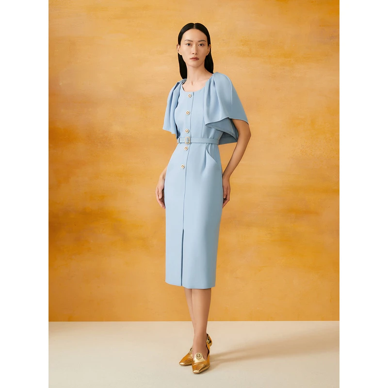 Song of Song歌中歌夏季蓝色可拆卸斗篷优雅连衣裙5C34105730