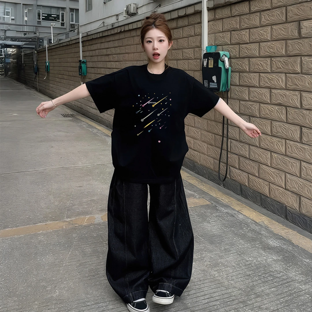 黑色短袖t恤女夏季2025新款纯棉宽松小众半袖韩里韩气设计感上衣