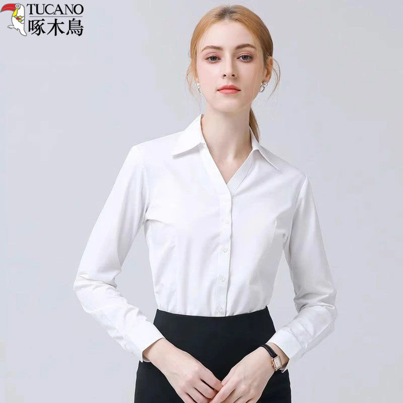 TUCANO/啄木鳥职业装面试工装长袖秋冬季高棉免烫白色衬衫女上衣