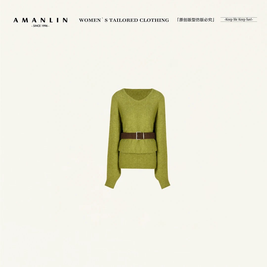 AMANLIN/阿谩琳琥珀流光秋季宽松气质休闲纯欲毛针织衫Y601167