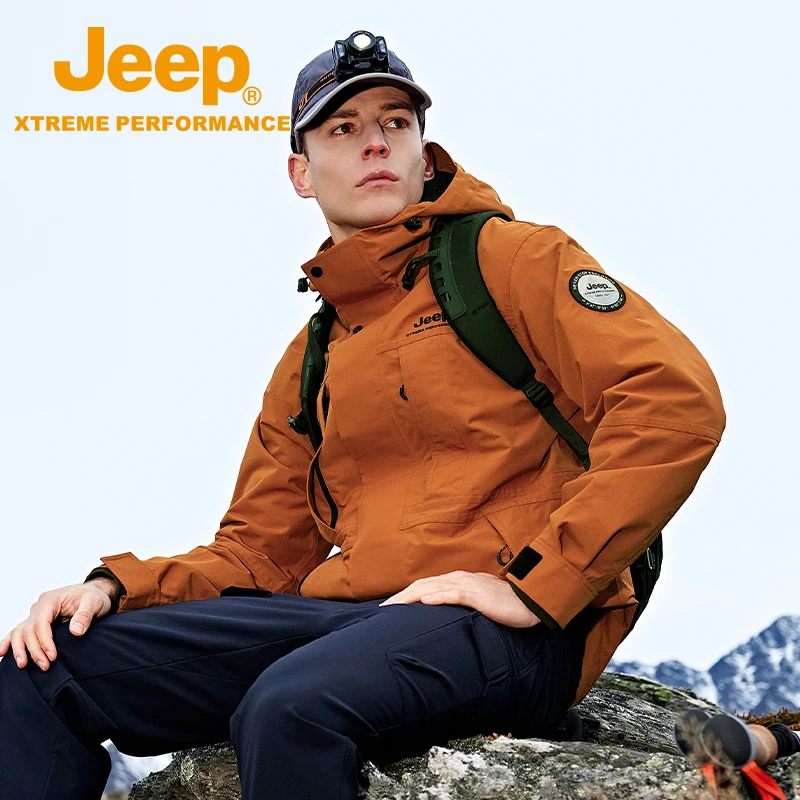 Jeep吉普户外单壳冲锋衣男秋冬防风防水登山服机能风工装夹克外套