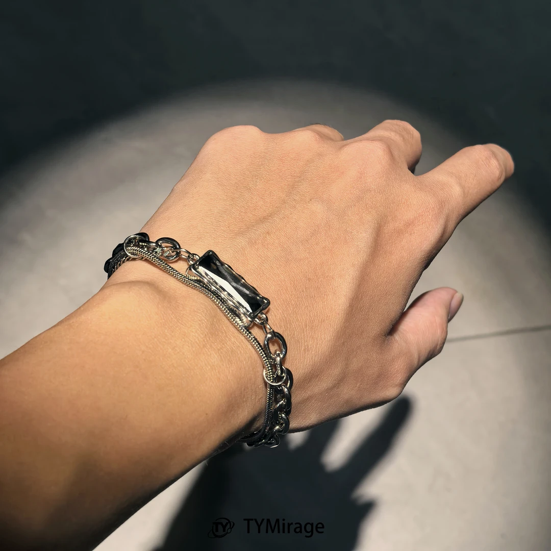 钛钢手链 个性韩版复古锆石手链男女同款小众欧美ins时尚情侣饰品