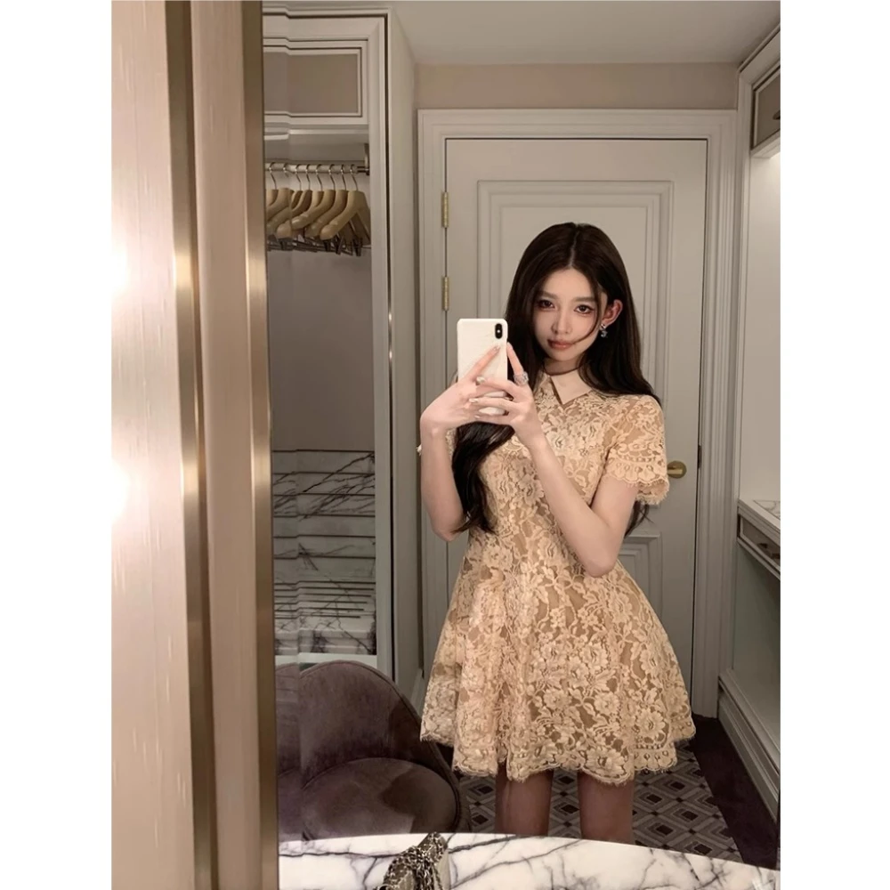 向晚·人鱼传说 SP重工定制蕾丝裙收腰A字连衣裙