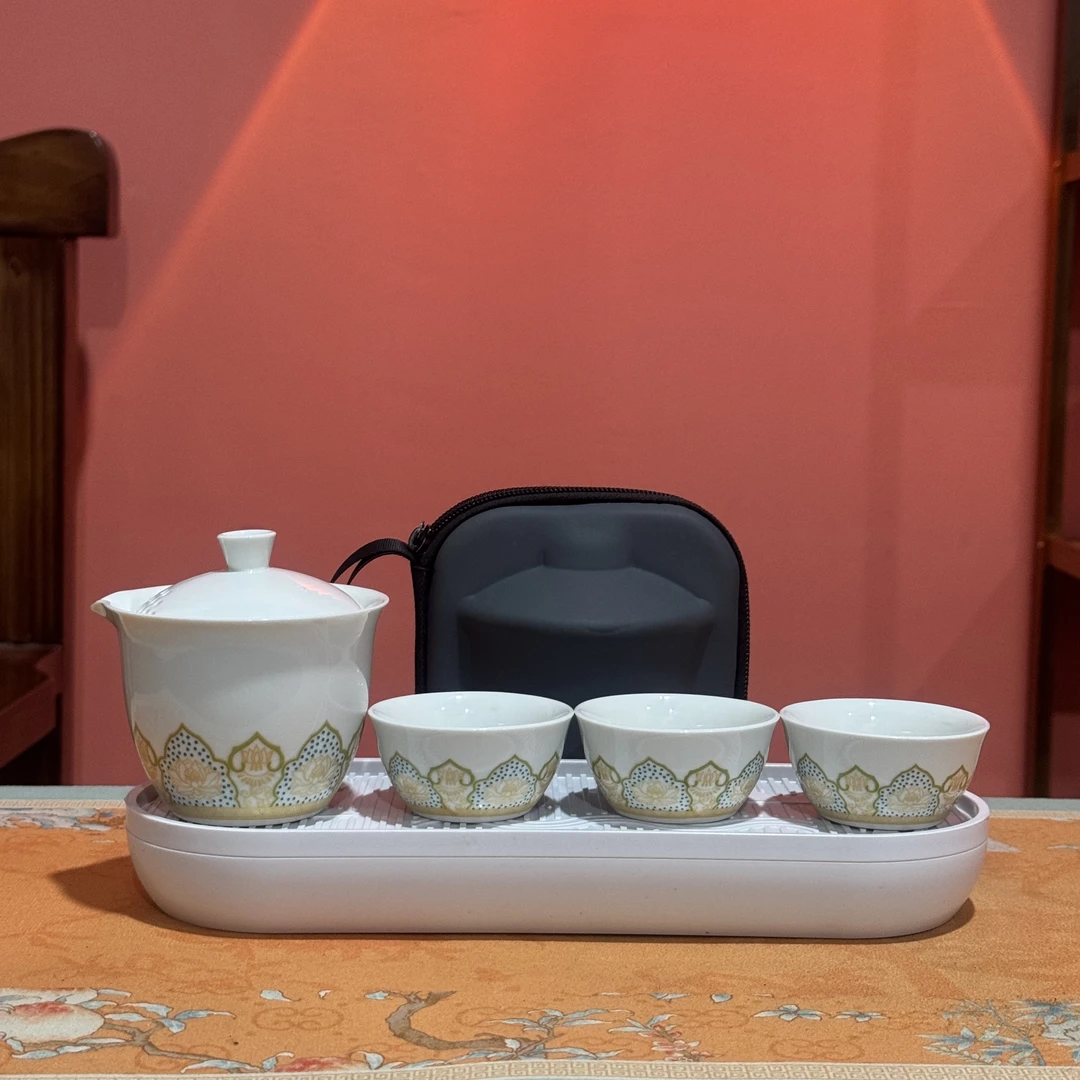 ZH3125 快客杯莲花白一壶三杯带茶盘