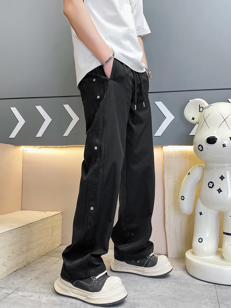 夏季男士直筒阔腿刺绣织带休闲裤 时尚潮流