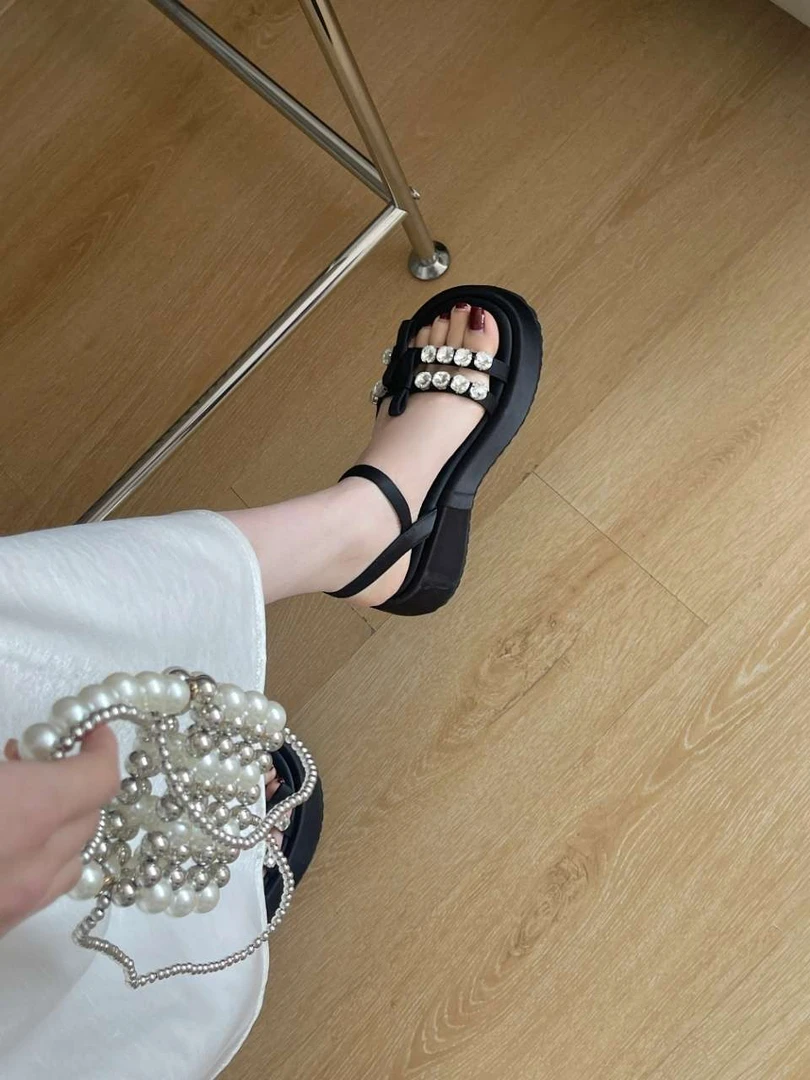 欧陌女鞋夏季仙女风厚底凉鞋女配裙子时尚百搭增高沙滩鞋夏季外穿